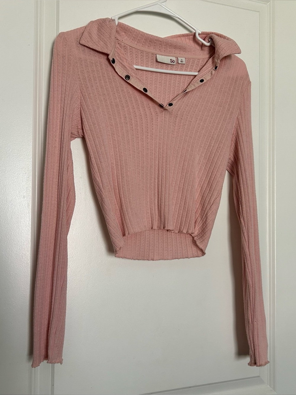 NWOT (S) SO Pink Collared Cropped Long Sleeve